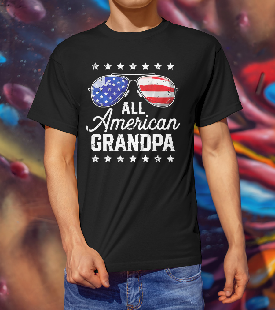 All American Grandpa Stars And Stripes Sunglasses Patriotic T-Shirt