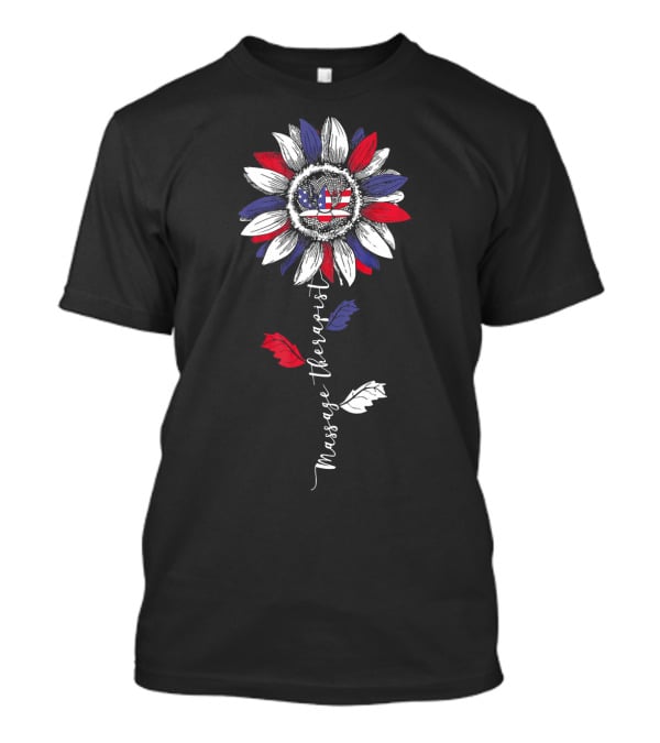 Massage Therapist Patriotic Sunflower American Flag T-Shirt