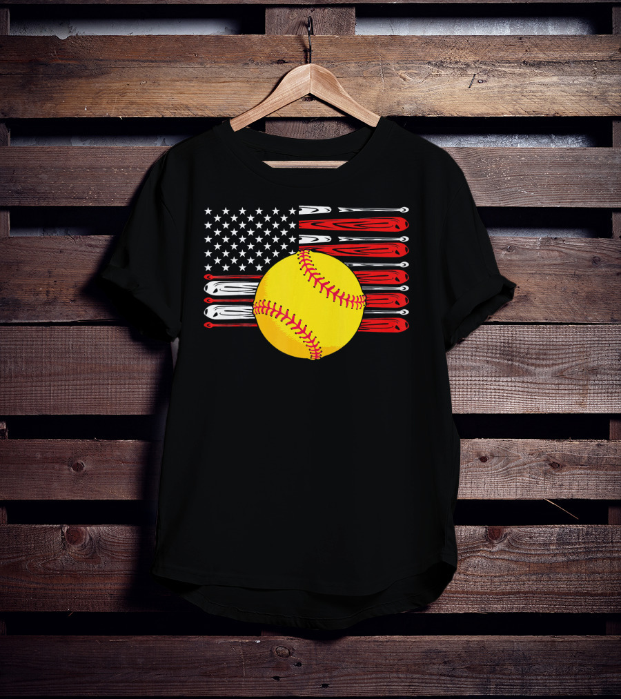 Vintage Softball American Flag T-Shirt