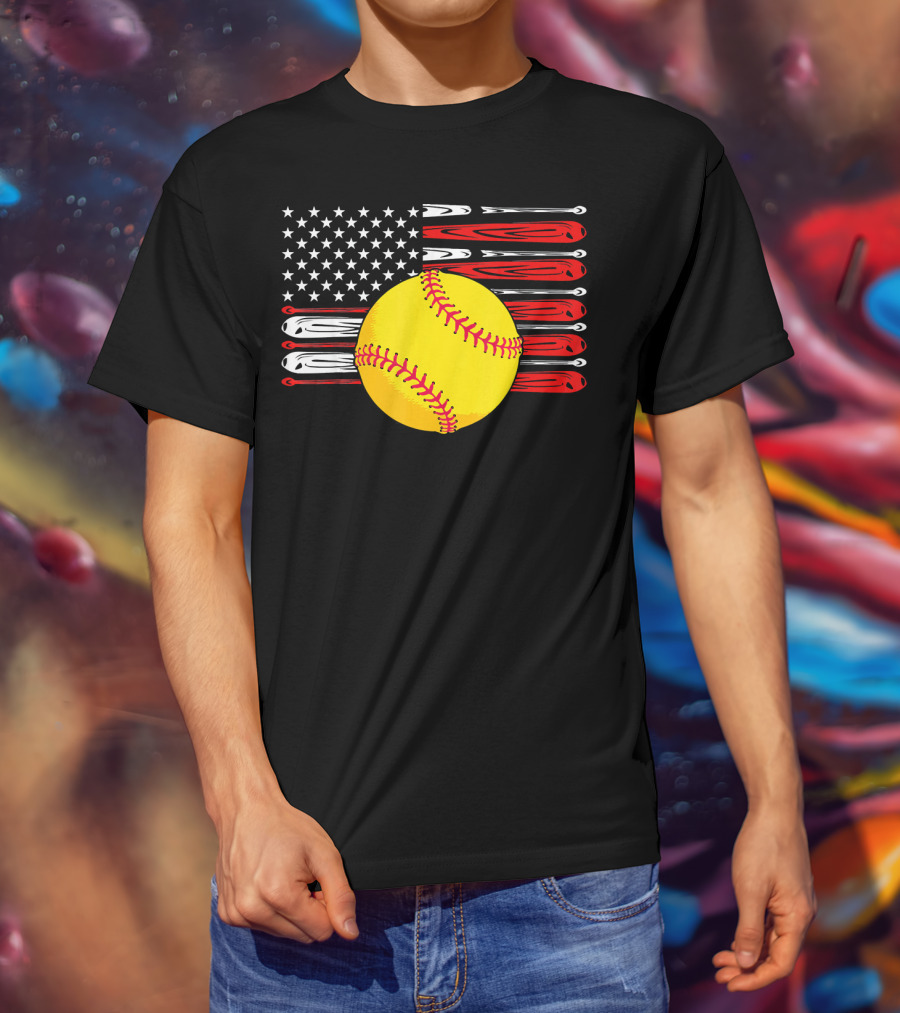 Vintage Softball American Flag T-Shirt