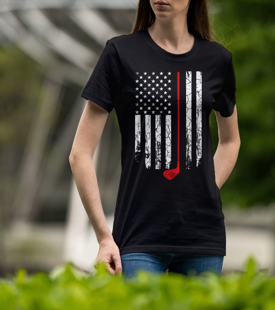 Vintage Retro Golf Club American Flag Patriot T-Shirt