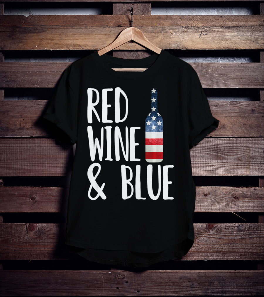 Red Wine And Blue Bottle USA Flag T-Shirt