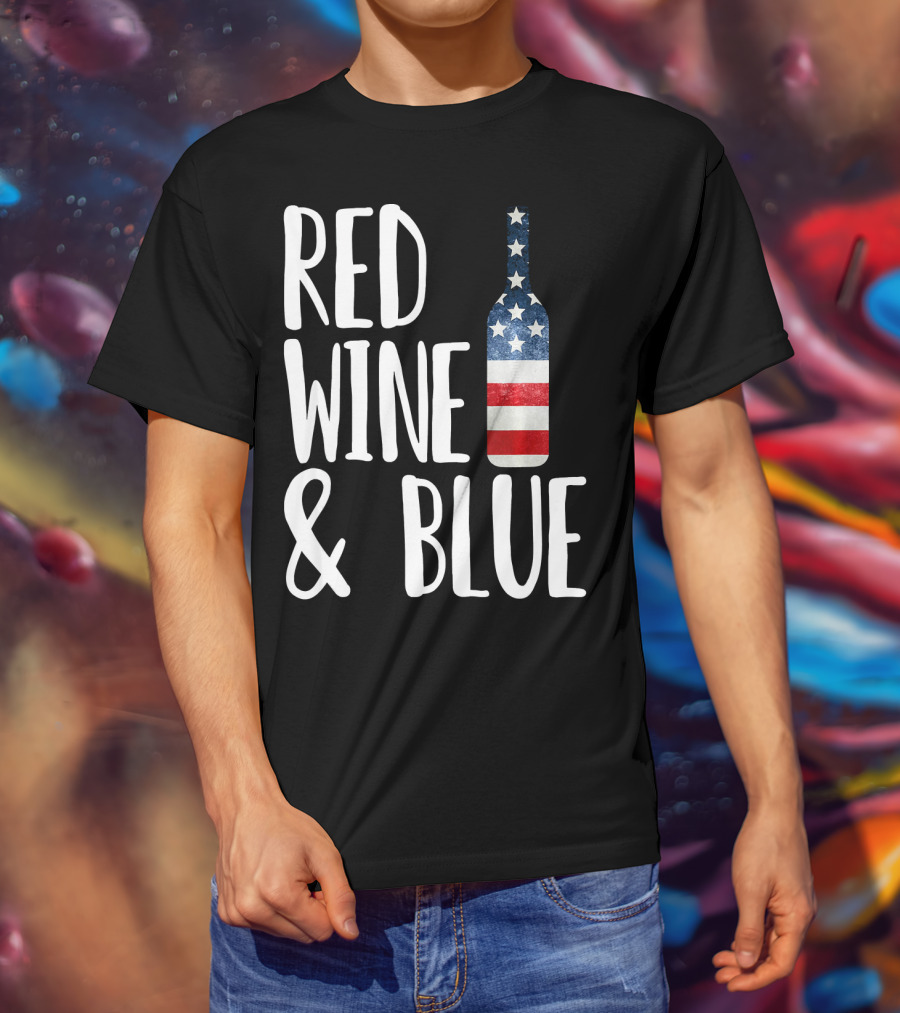 Red Wine And Blue Bottle USA Flag T-Shirt