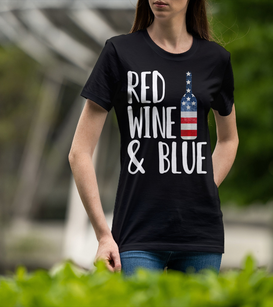 Red Wine And Blue Bottle USA Flag T-Shirt
