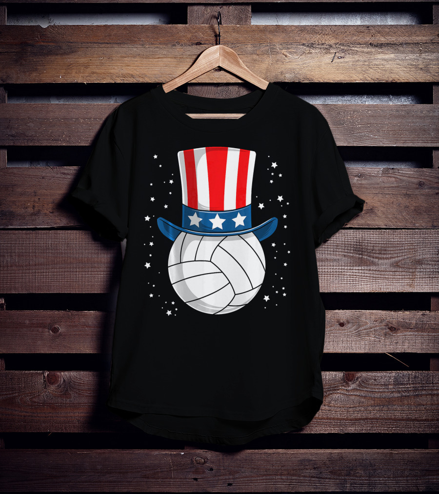 Volleyball Uncle Sam Hat American Flag Stars T-Shirt
