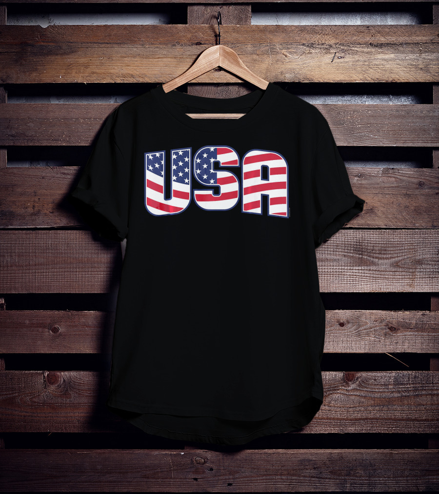 USA Flag Stars And Stripes Lettering T-Shirt