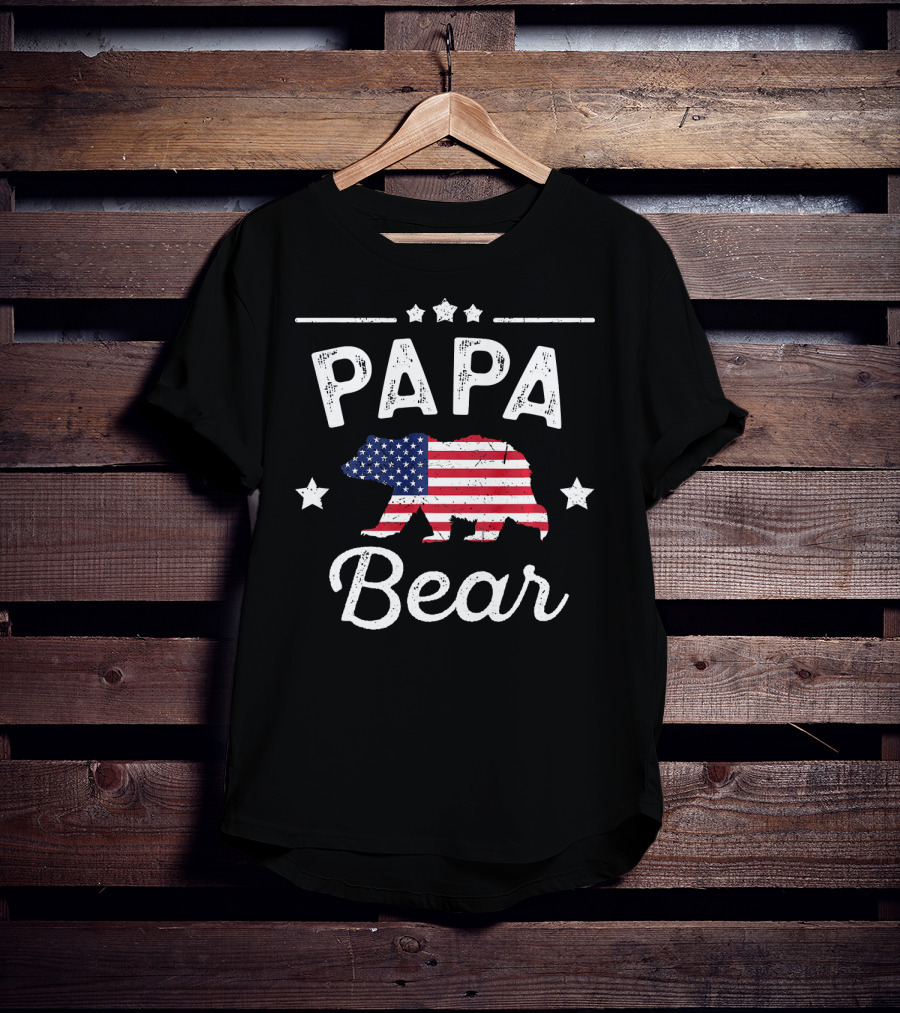 Papa Bear American Flag Stars T-Shirt