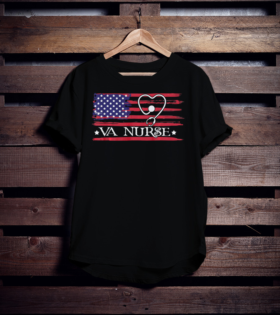 American Flag VA Nurse Heart Stethoscope Patriotic T-Shirt