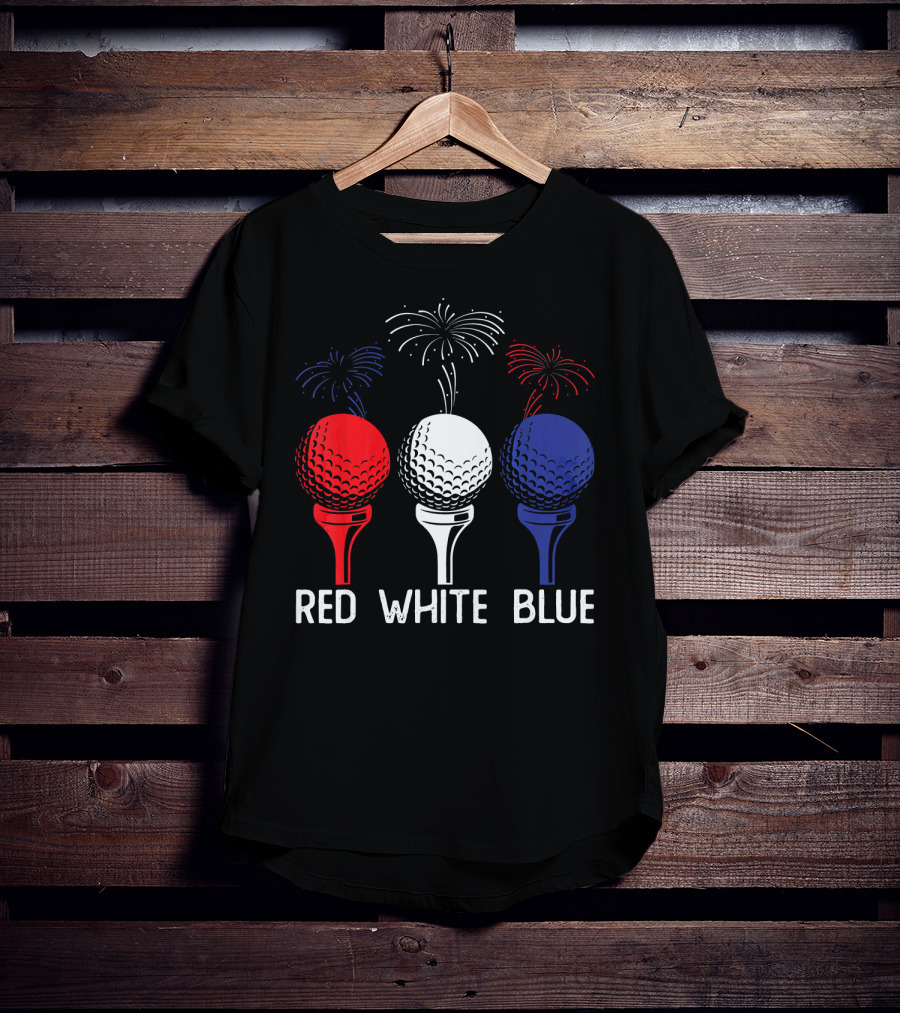 Golf Red White Blue US Flag Patriotic Fireworks T-Shirt