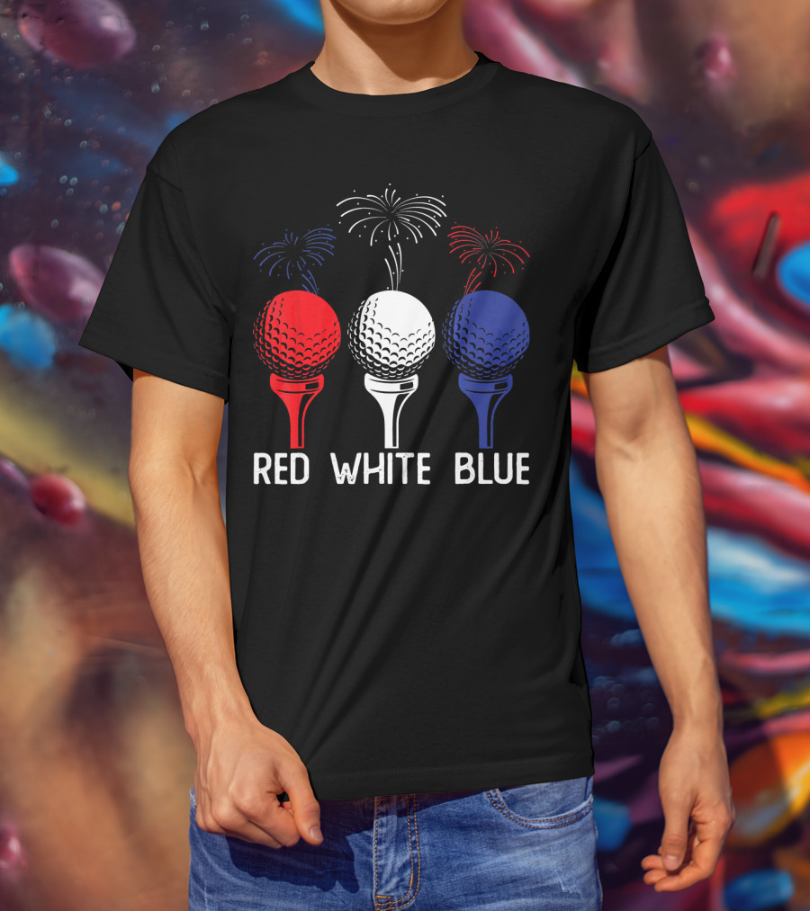 Golf Red White Blue US Flag Patriotic Fireworks T-Shirt
