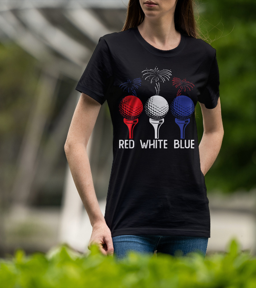 Golf Red White Blue US Flag Patriotic Fireworks T-Shirt