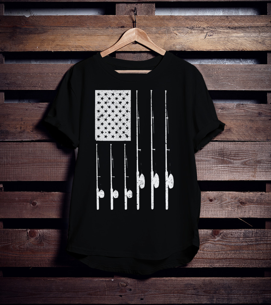 American Flag Fishing Rods USA Patriotic T-Shirt