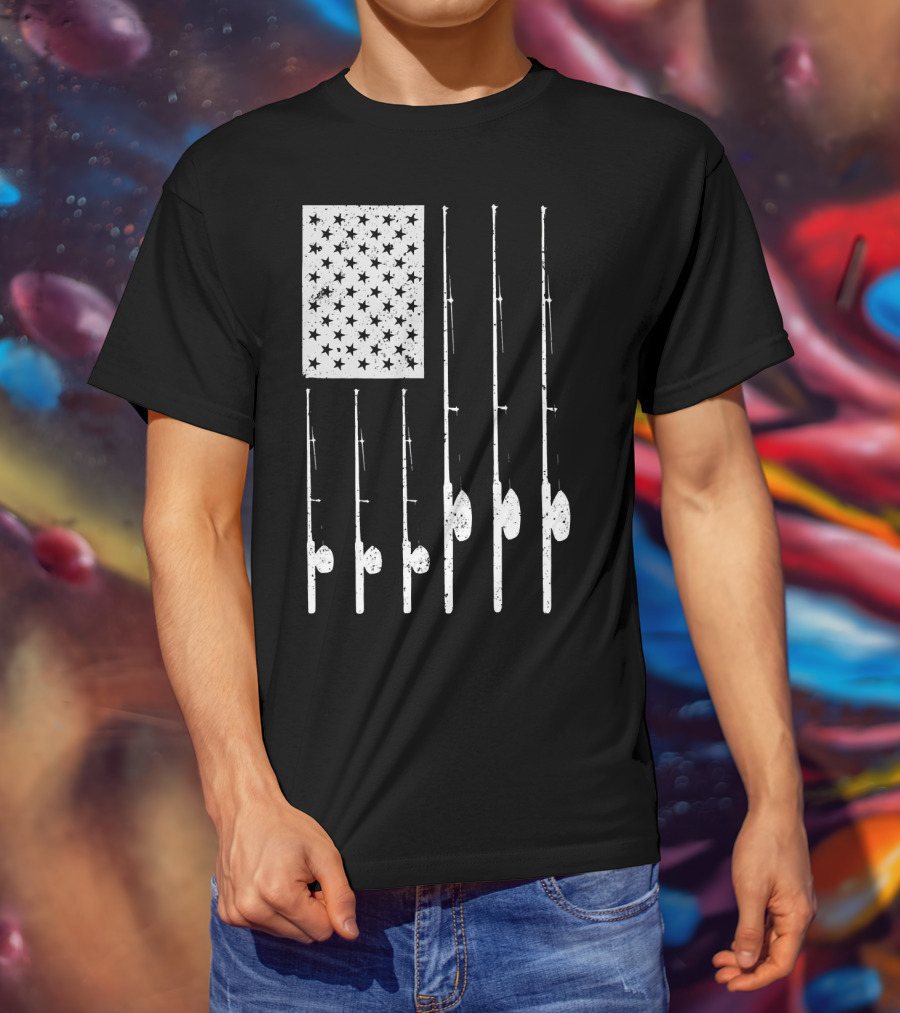 American Flag Fishing Rods USA Patriotic T-Shirt