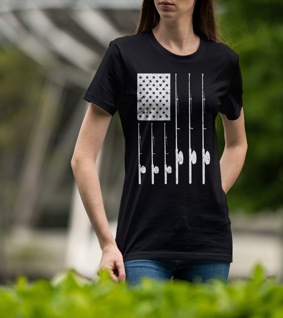 American Flag Fishing Rods USA Patriotic T-Shirt