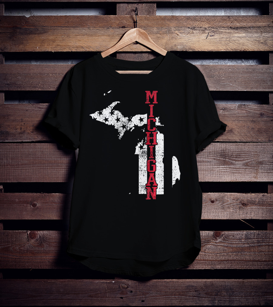 Michigan State Vintage USA Flag Patriotic Map T-Shirt