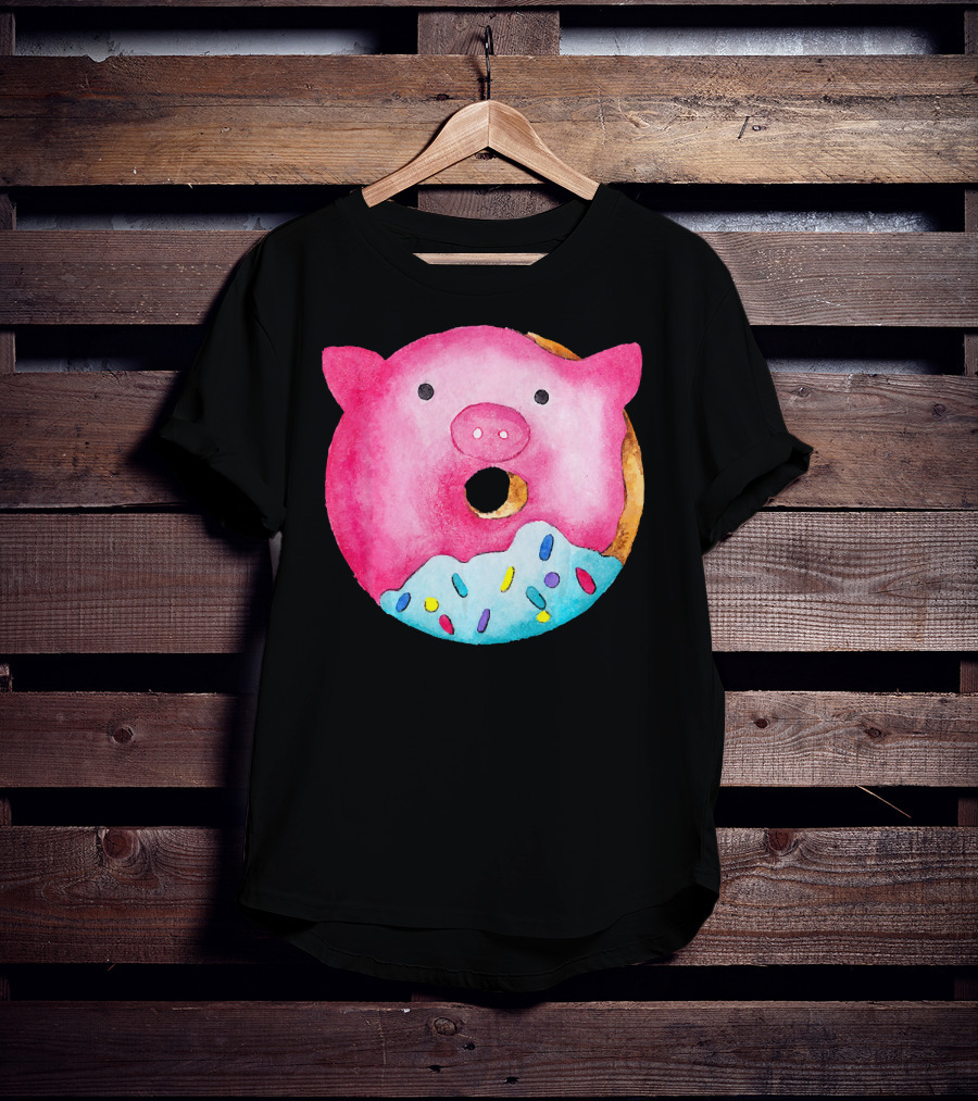 Donut Pig Watercolor Pink Frosting Sprinkles T-Shirt
