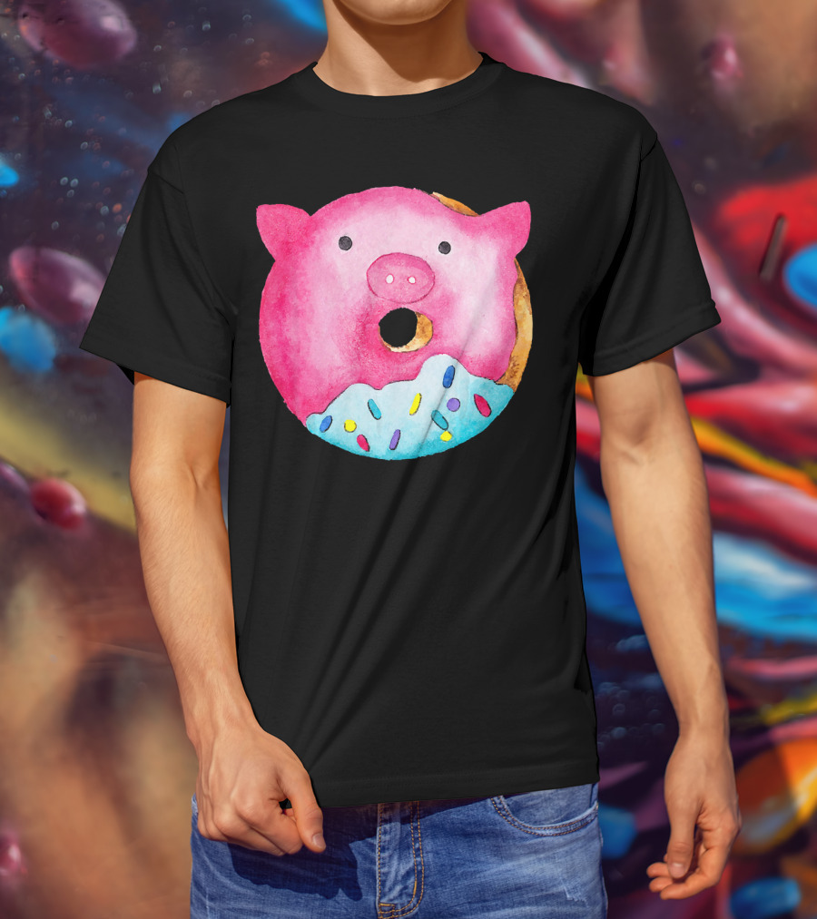 Donut Pig Watercolor Pink Frosting Sprinkles T-Shirt