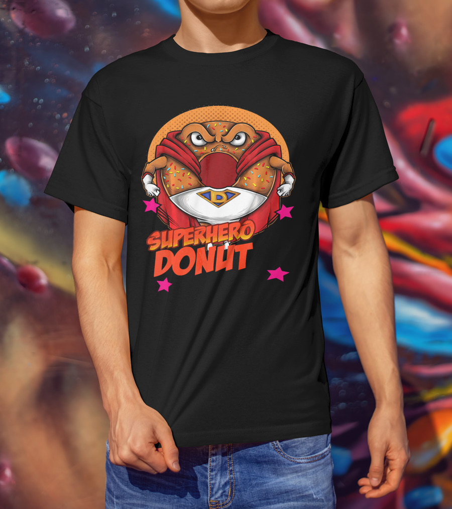 Superhero Donut I Love Donuts SuperDonut Comic Style Fun T-Shirt