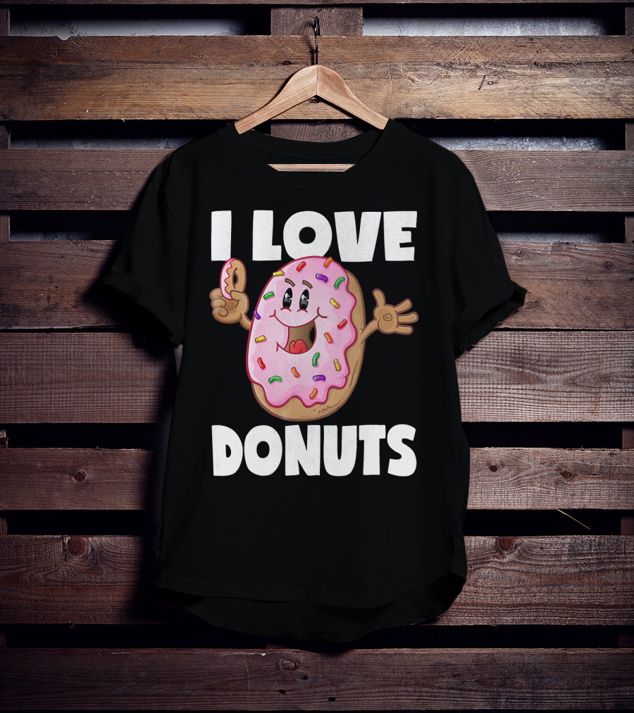 I Love Donuts Funny Vintage Baked Fried Pink Frosted Sprinkles T-Shirt