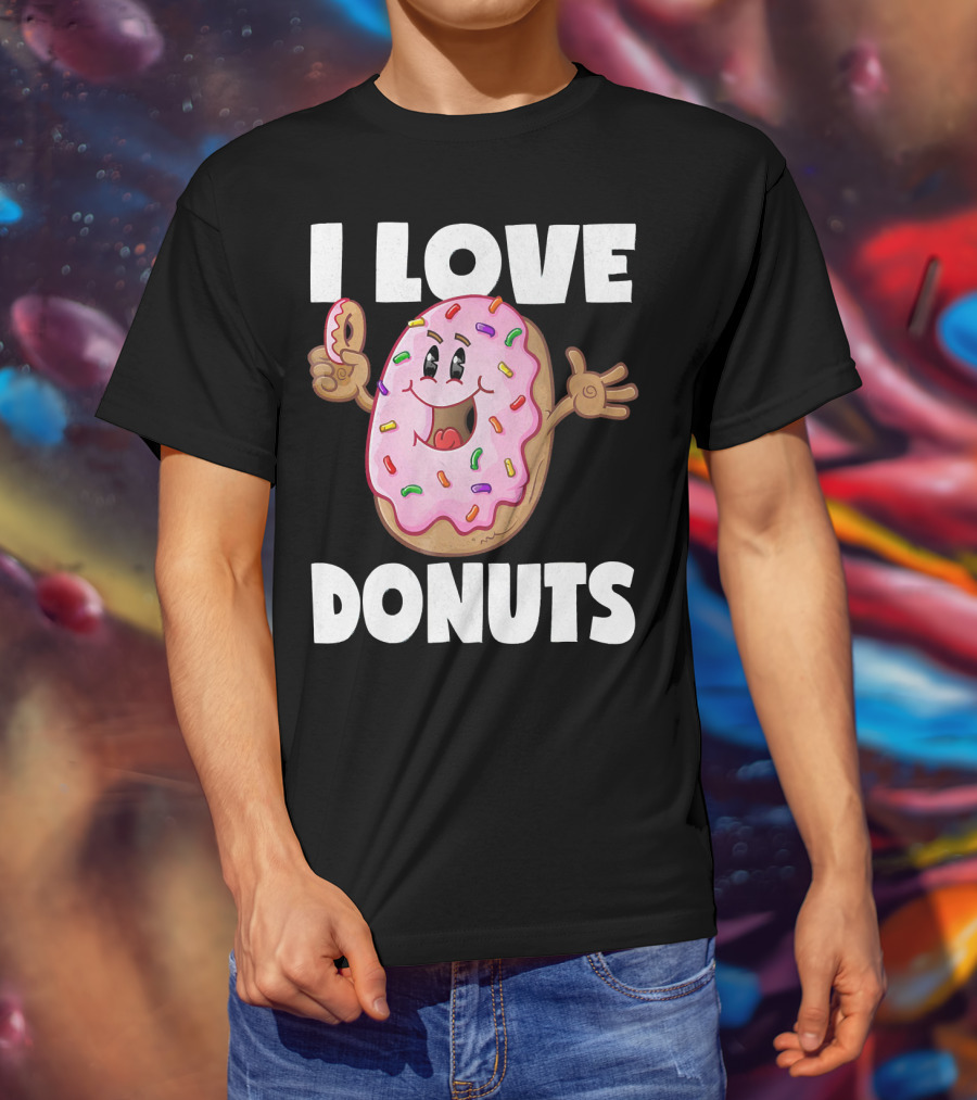 I Love Donuts Funny Vintage Baked Fried Pink Frosted Sprinkles T-Shirt