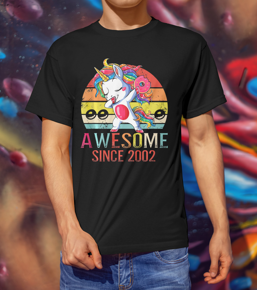 Awesome Unicorn Dabbing Donut Since 2002 T-Shirt