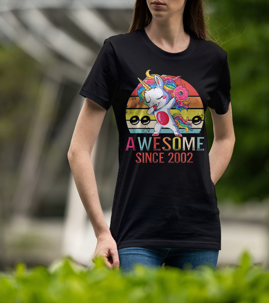 Awesome Unicorn Dabbing Donut Since 2002 T-Shirt