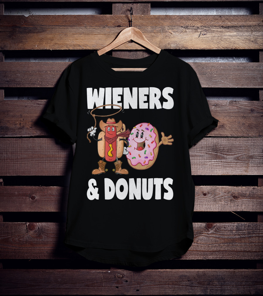 WIENERS And DONUTS Funny Vintage Hot Dog Cowboy And Happy Donut With Sprinkles T-Shirt