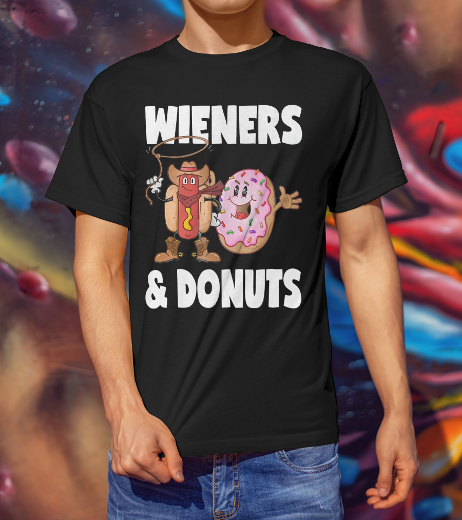 WIENERS And DONUTS Funny Vintage Hot Dog Cowboy And Happy Donut With Sprinkles T-Shirt