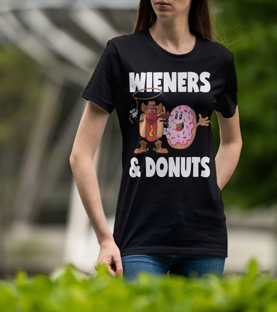WIENERS And DONUTS Funny Vintage Hot Dog Cowboy And Happy Donut With Sprinkles T-Shirt