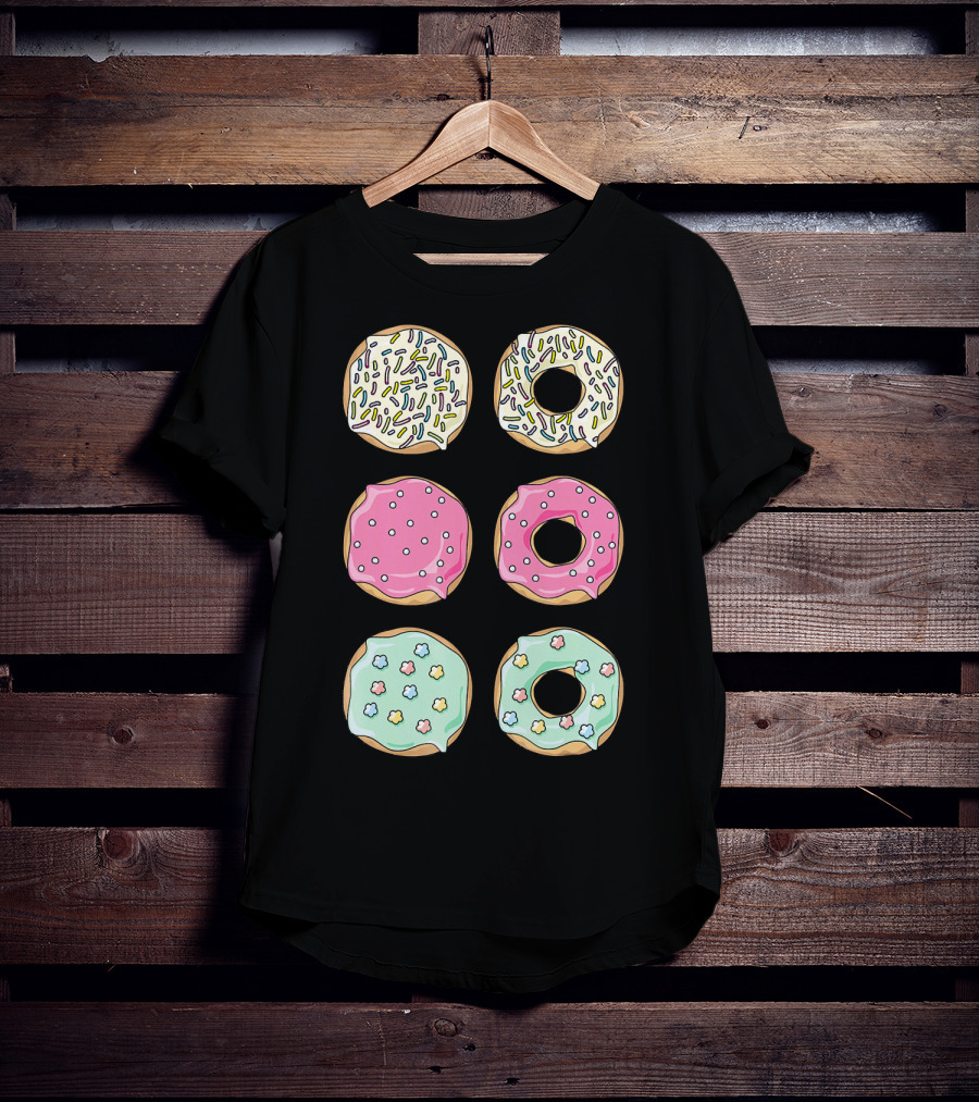 Colorful Pastel Sprinkles Donuts Pink Glaze Floral Shapes T-Shirt