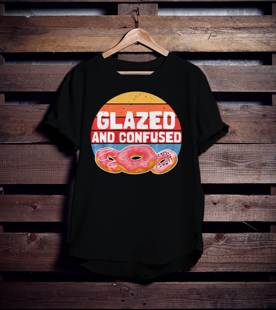 Glazed And Confused Funny Donut Retro Sunset Circle T-Shirt