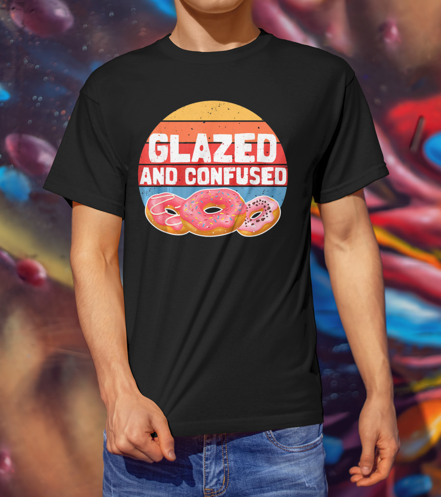 Glazed And Confused Funny Donut Retro Sunset Circle T-Shirt