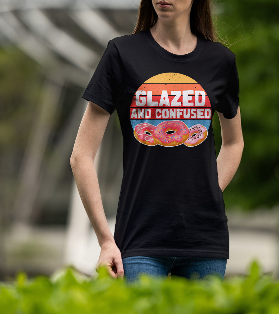 Glazed And Confused Funny Donut Retro Sunset Circle T-Shirt