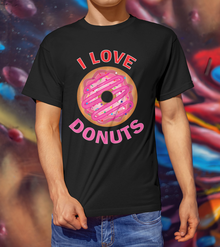 I Love Donuts Pink Frosted Sprinkles Sweet Foodie T-Shirt