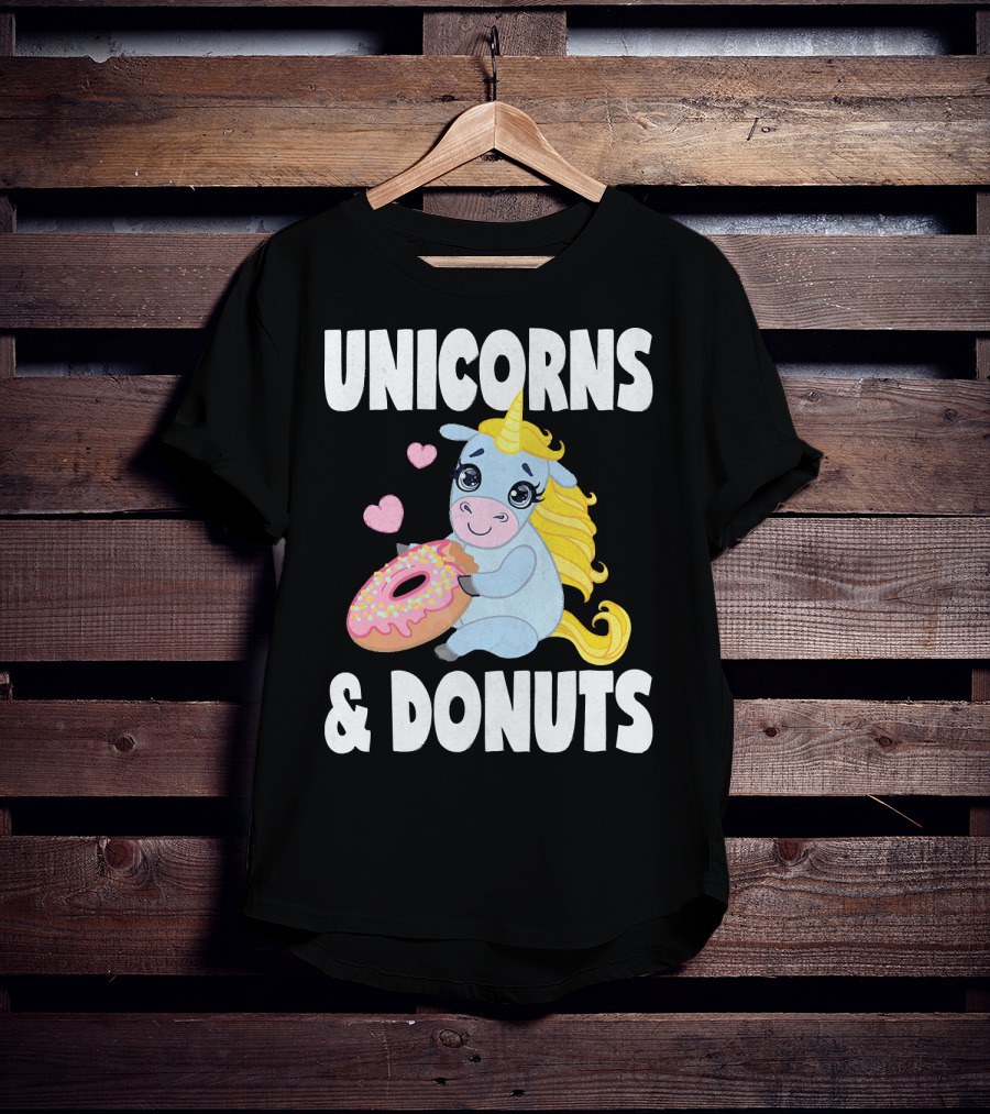 Unicorns And Donuts Cute Vintage Donuts Hearts T-Shirt