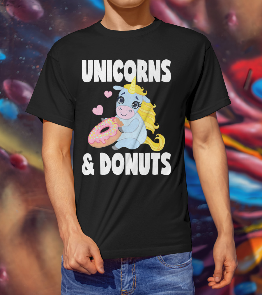Unicorns And Donuts Cute Vintage Donuts Hearts T-Shirt