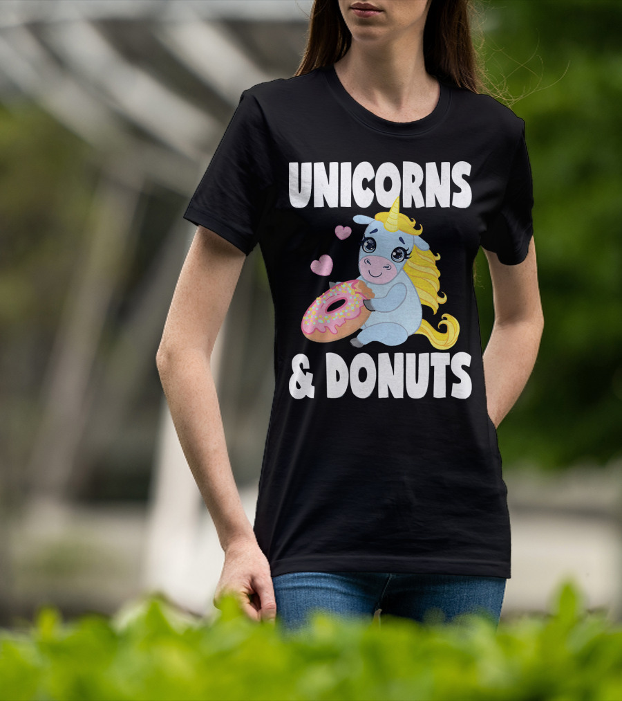 Unicorns And Donuts Cute Vintage Donuts Hearts T-Shirt