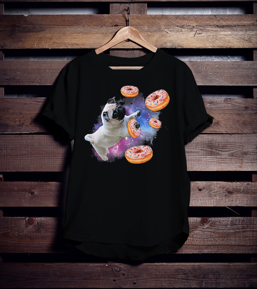 Funny Pug Donut Galaxy Space Dog Adventure T-Shirt