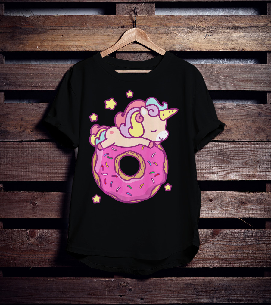 Cute Unicorn Donut Girls Kids Donut Day Sleepy Starry Sprinkle Delight T-Shirt