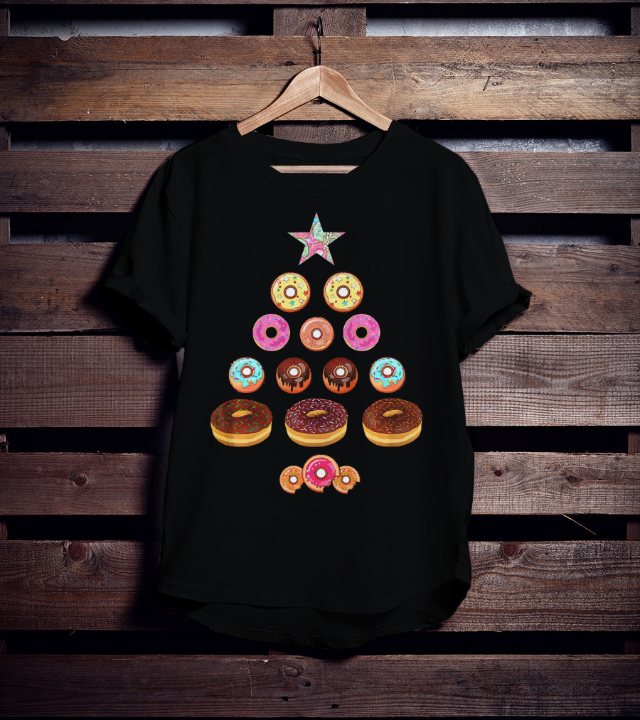 Christmas Donut Tree Star Pyramid T-Shirt