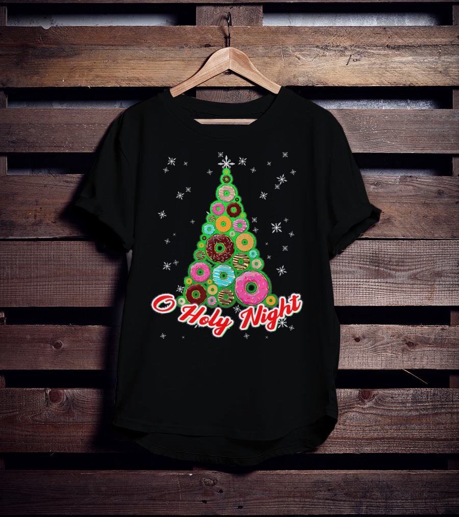 O Holy Night Donut Christmas Tree With Snowflakes T-Shirt