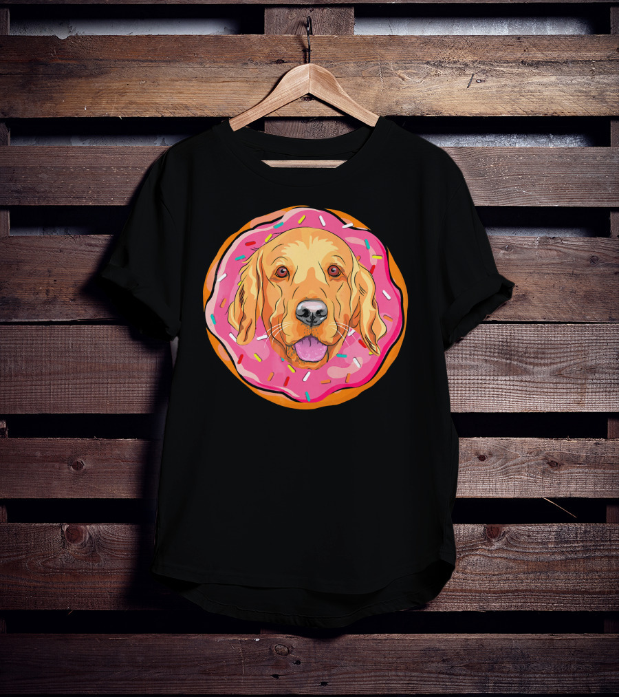 Funny Golden Retriever Donut Dog Face T-Shirt