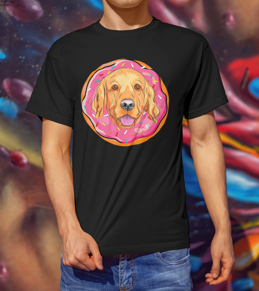 Funny Golden Retriever Donut Dog Face T-Shirt