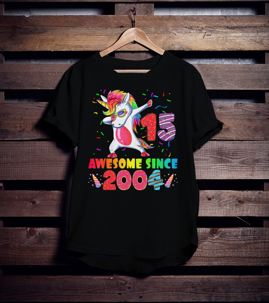 15 Awesome Dabbing Unicorn Donut Birthday 2004 T-Shirt