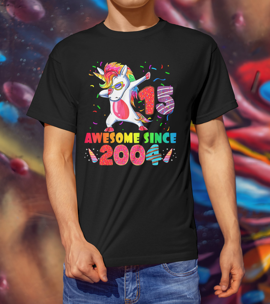 15 Awesome Dabbing Unicorn Donut Birthday 2004 T-Shirt
