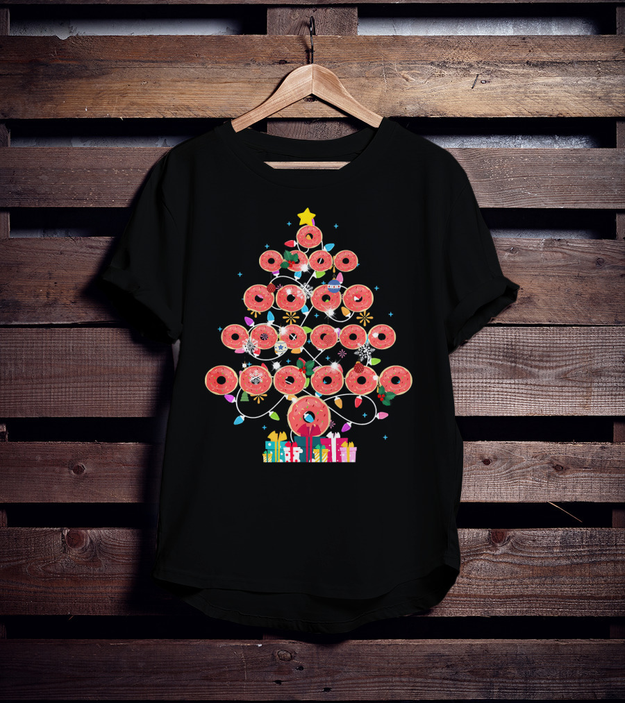 Donut Christmas Tree With Lights And Presents T-Shirt