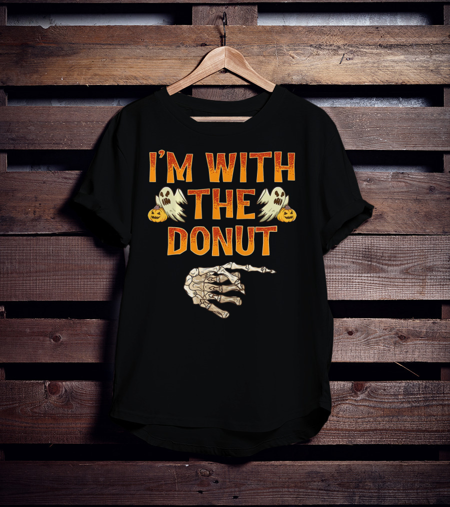 I'm With The Donut Halloween Ghosts Skeleton Hand Pumpkin T-Shirt