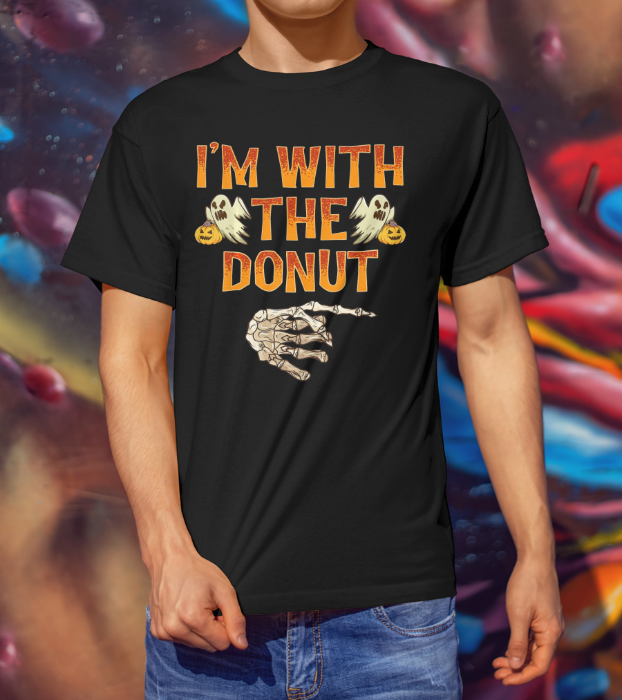 I'm With The Donut Halloween Ghosts Skeleton Hand Pumpkin T-Shirt
