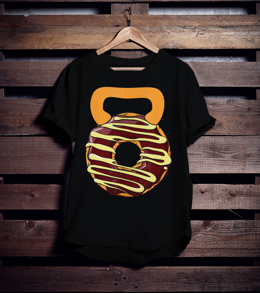 Funny Donut Kettlebell Shape With Chocolate And Yellow Icing T-Shirt