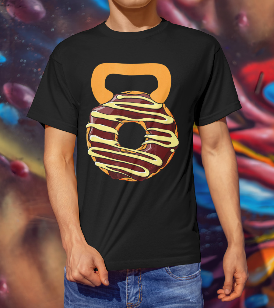 Funny Donut Kettlebell Shape With Chocolate And Yellow Icing T-Shirt